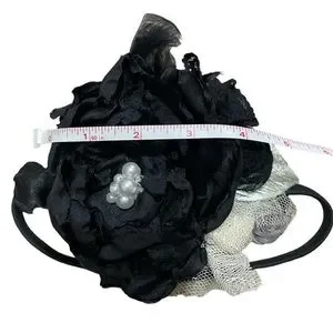 Black ivory and silver one of a kind oversized flower headband bow fascinator 1920s Parisian Fascinator: Black Silk Flower Headband With  main image 4